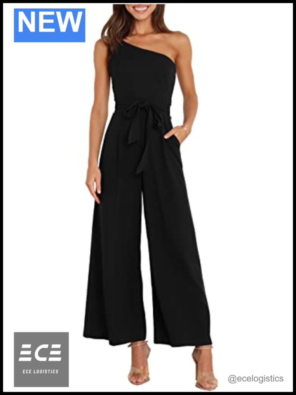 Women's One Shoulder Wide Leg Jumpsuit Sleeveless Dressy Romper